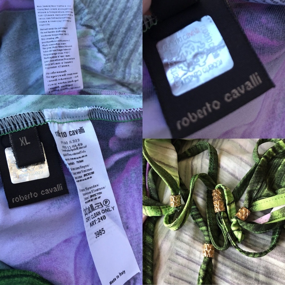 Vintage Runway & Magazine Roberto Cavalli Purple & Green Floral Dress XL - Picture 9 of 10
